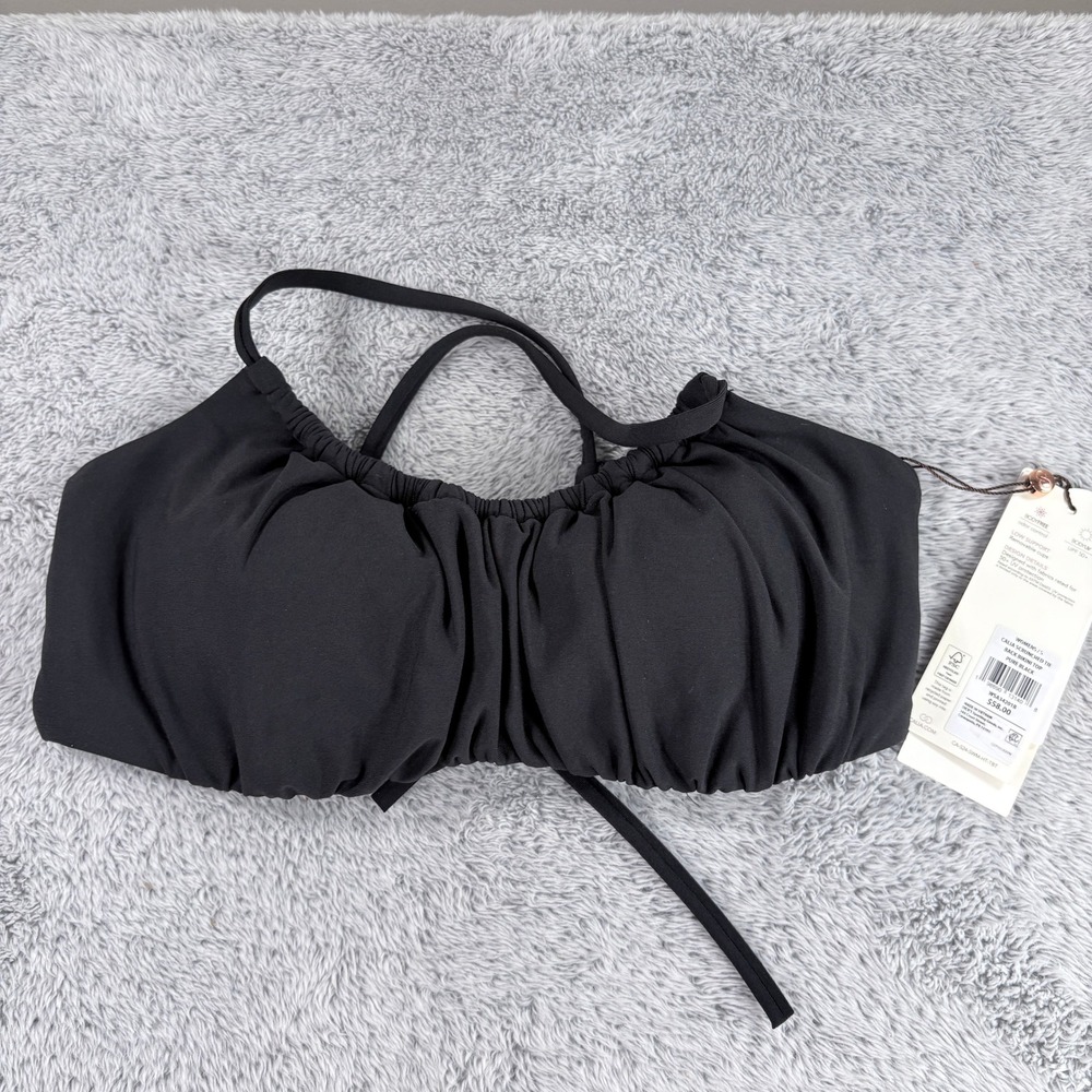Calia Scrunched Tie Back Bikini Top Pure Black Size S WSA34201B NEW